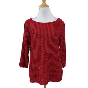 Lauren Ralph Lauren Sweater Womens S Small Red Linen Blend Boat Neck 3/4 Sleeves